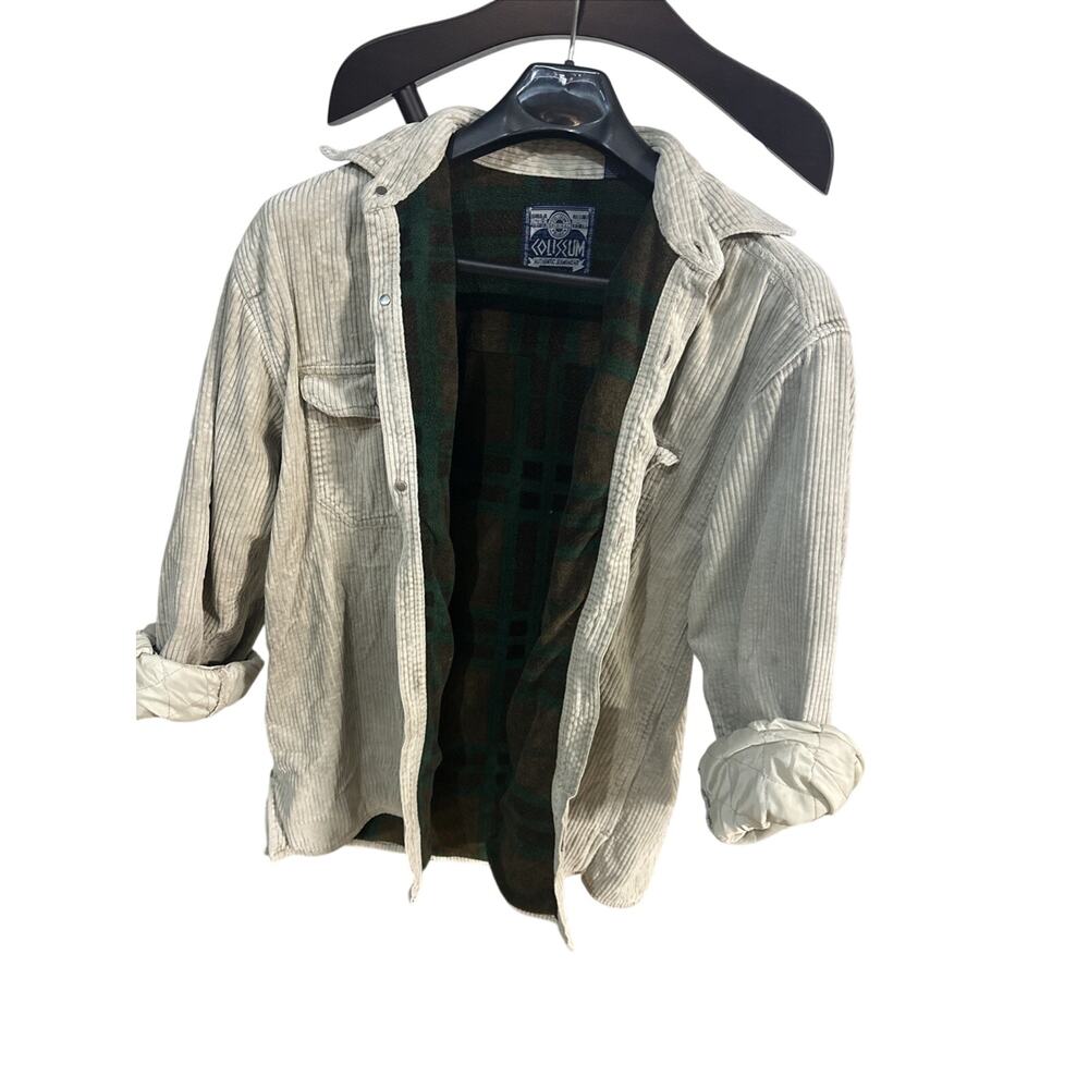 Grunge Vintage Coliseum Corduroy Shirt Jacket 90s Beige Mens XL Lined Pockets